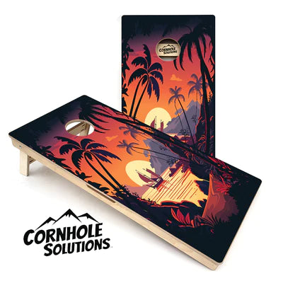 Tournament Quality Cornhole Boards - Beach Sunset Orange