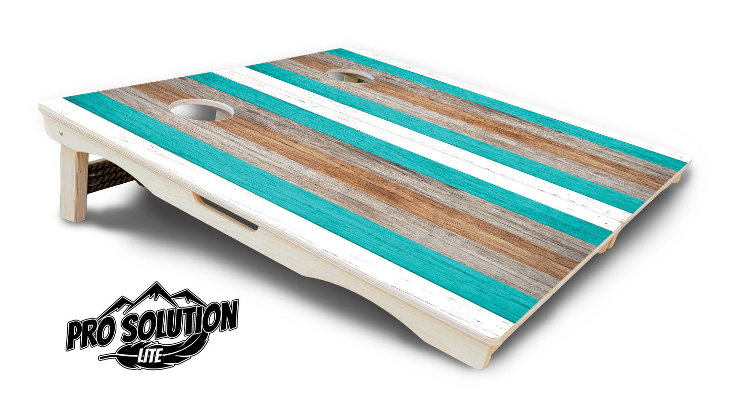 Beach Theme Stripe Cornhole Boards - Pro Solution Lite Series