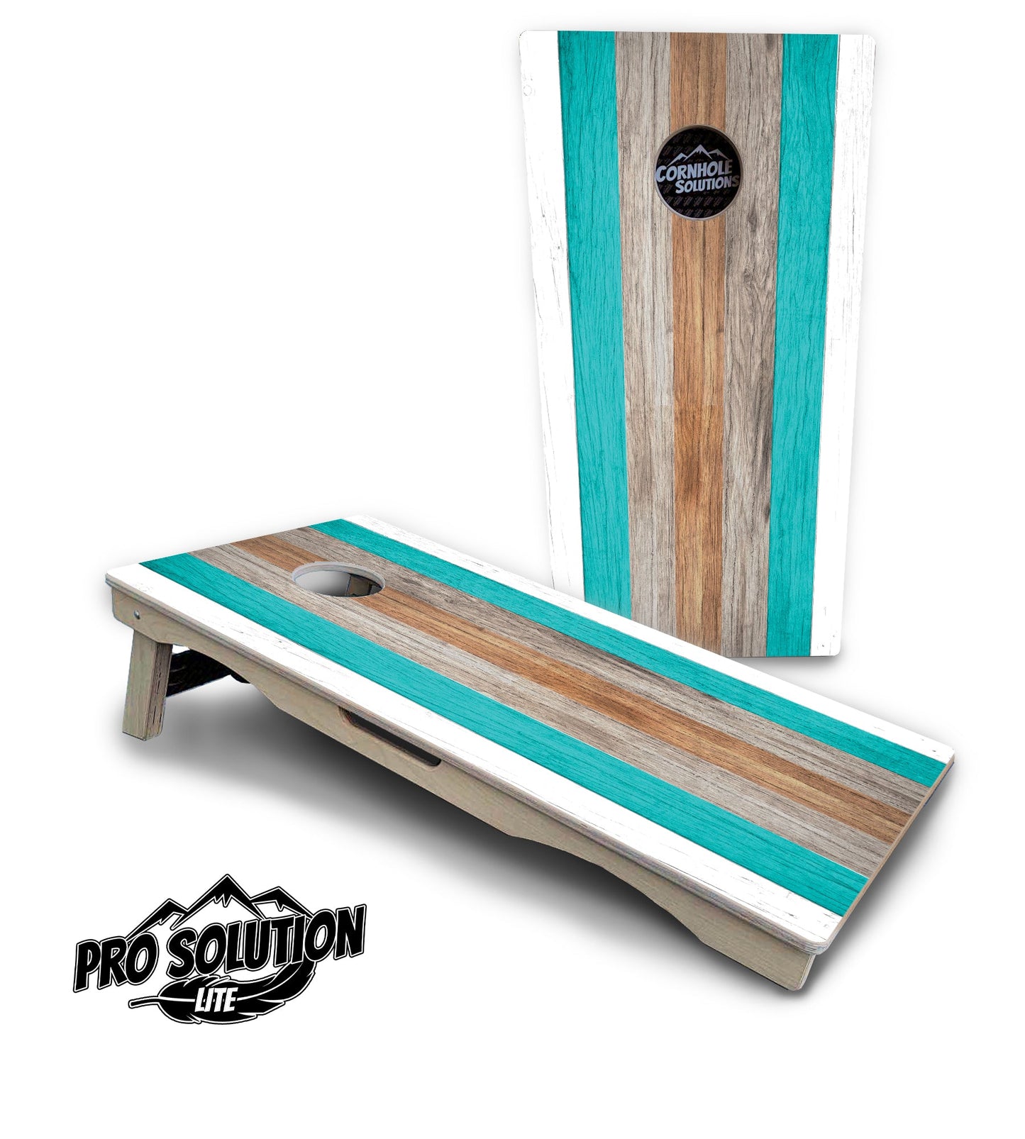 Beach Theme Stripe Cornhole Boards - Pro Solution Lite Series