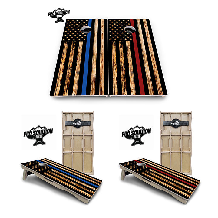 Blue & Red Line Burnt Flag Cornhole Boards - Pro Solution Elite Series