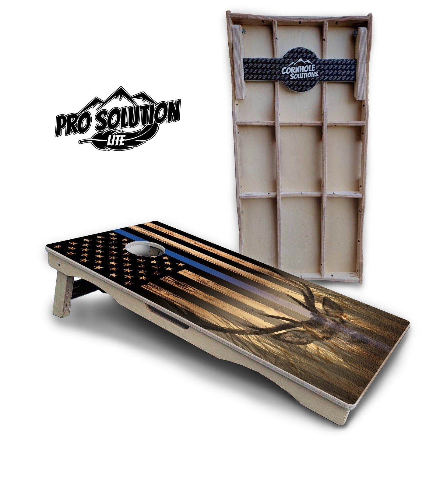 Blue & Red Line Deer & Fish Flag Cornhole Boards - Pro Solution Lite Series