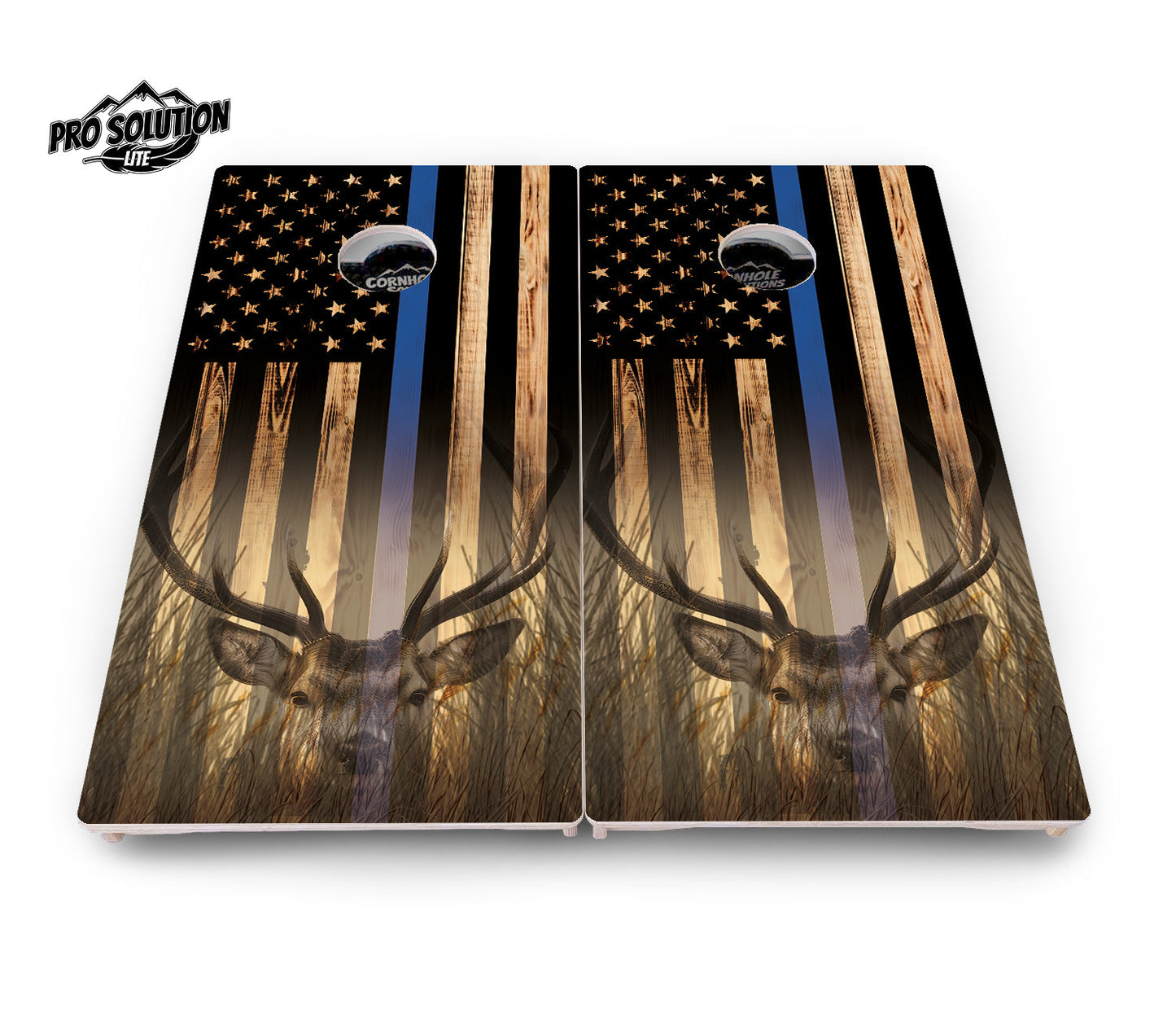 Blue & Red Line Deer & Fish Flag Cornhole Boards - Pro Solution Lite Series