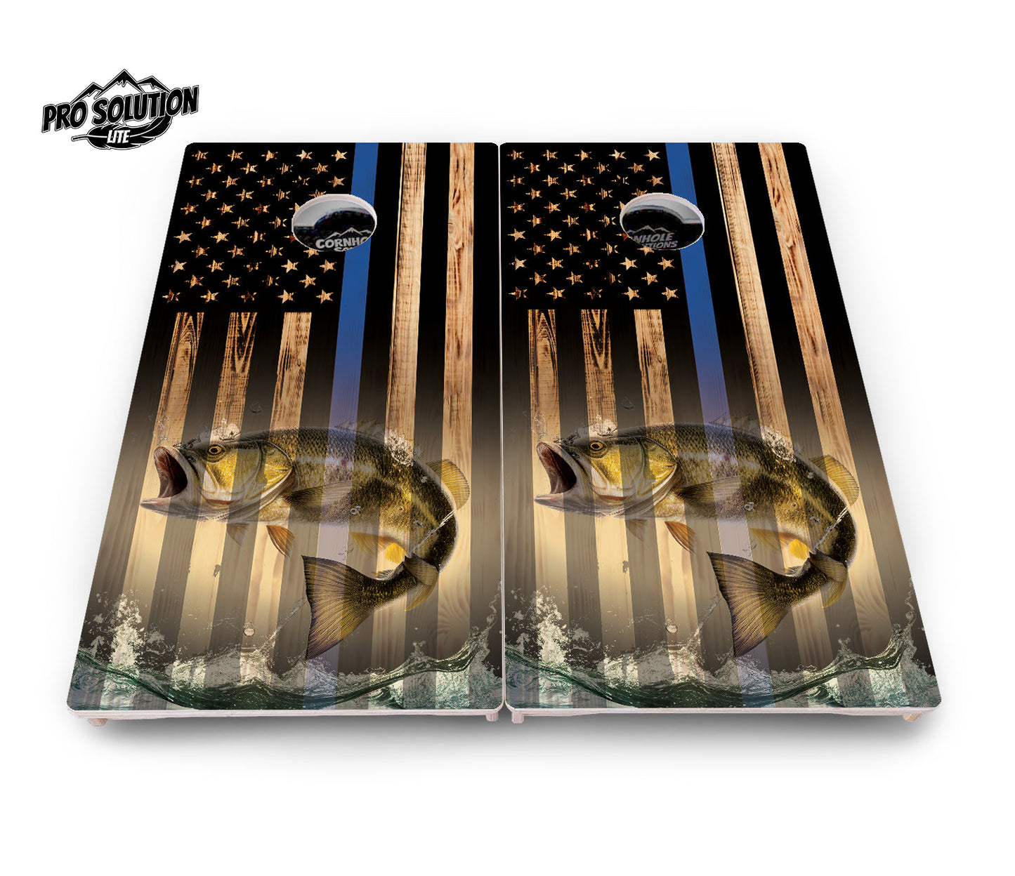 Blue & Red Line Deer & Fish Flag Cornhole Boards - Pro Solution Lite Series