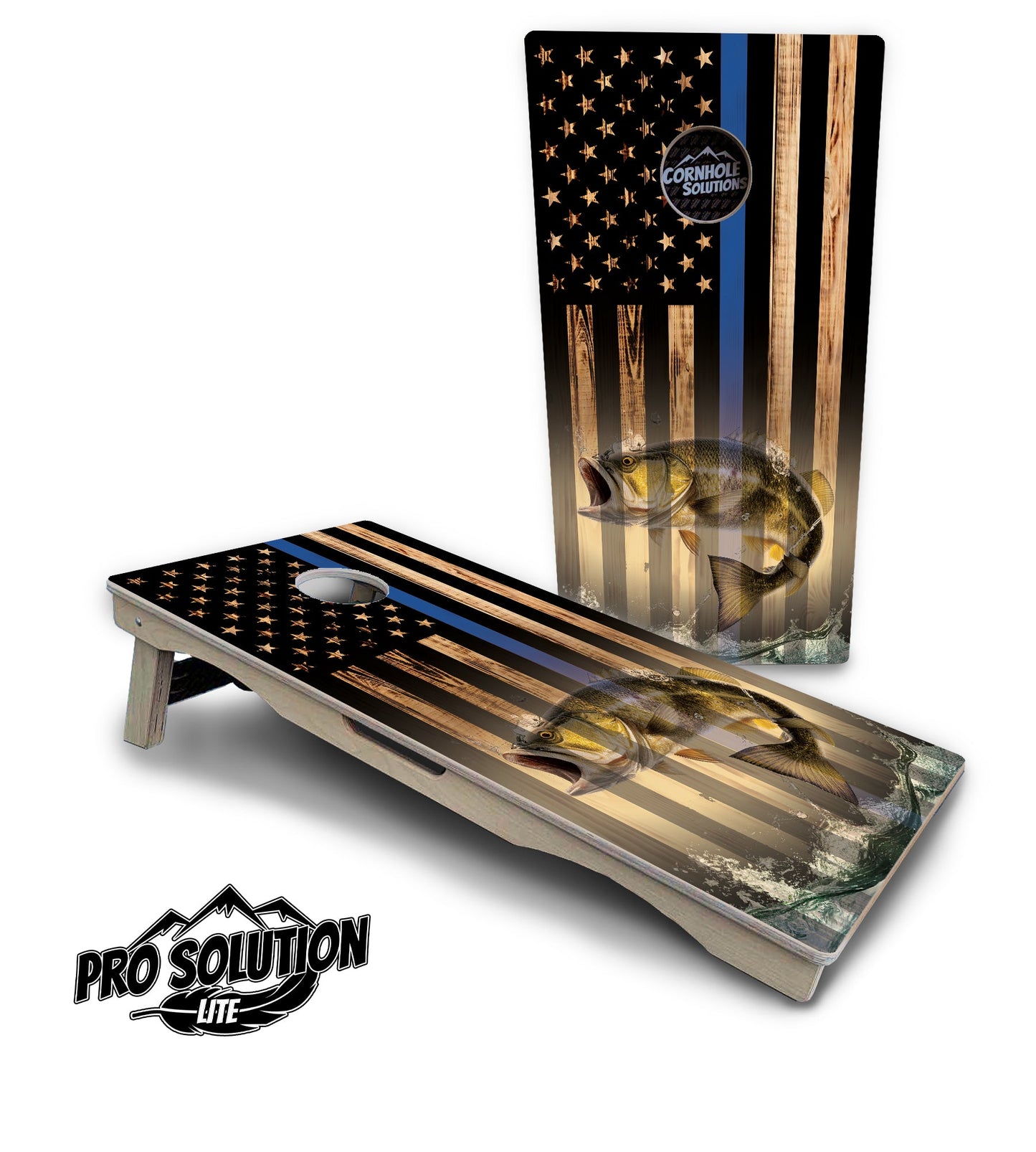 Blue & Red Line Deer & Fish Flag Cornhole Boards - Pro Solution Lite Series