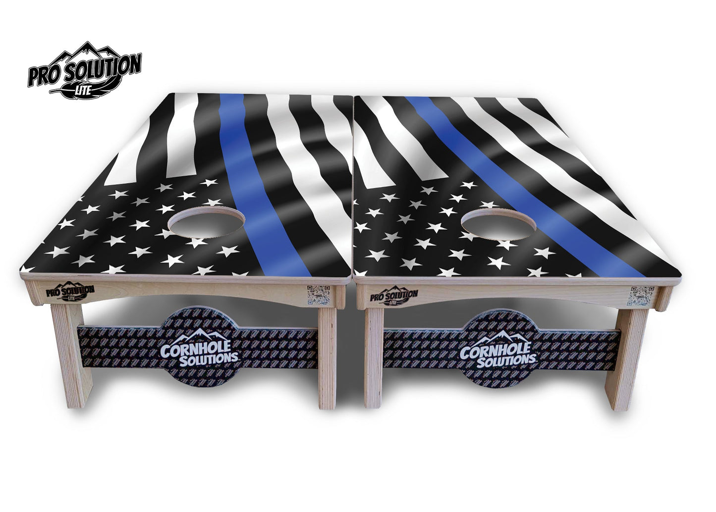 B&W Wavy Flag Cornhole Boards - Pro Solution Lite Series