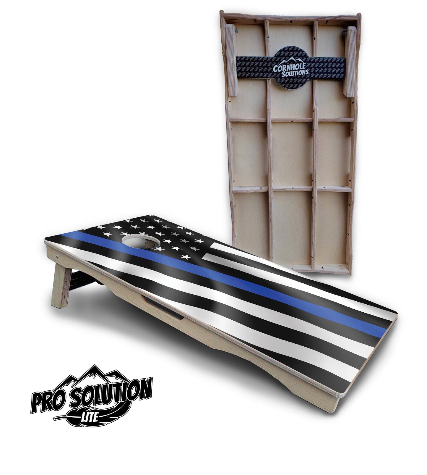 B&W Wavy Flag Cornhole Boards - Pro Solution Lite Series