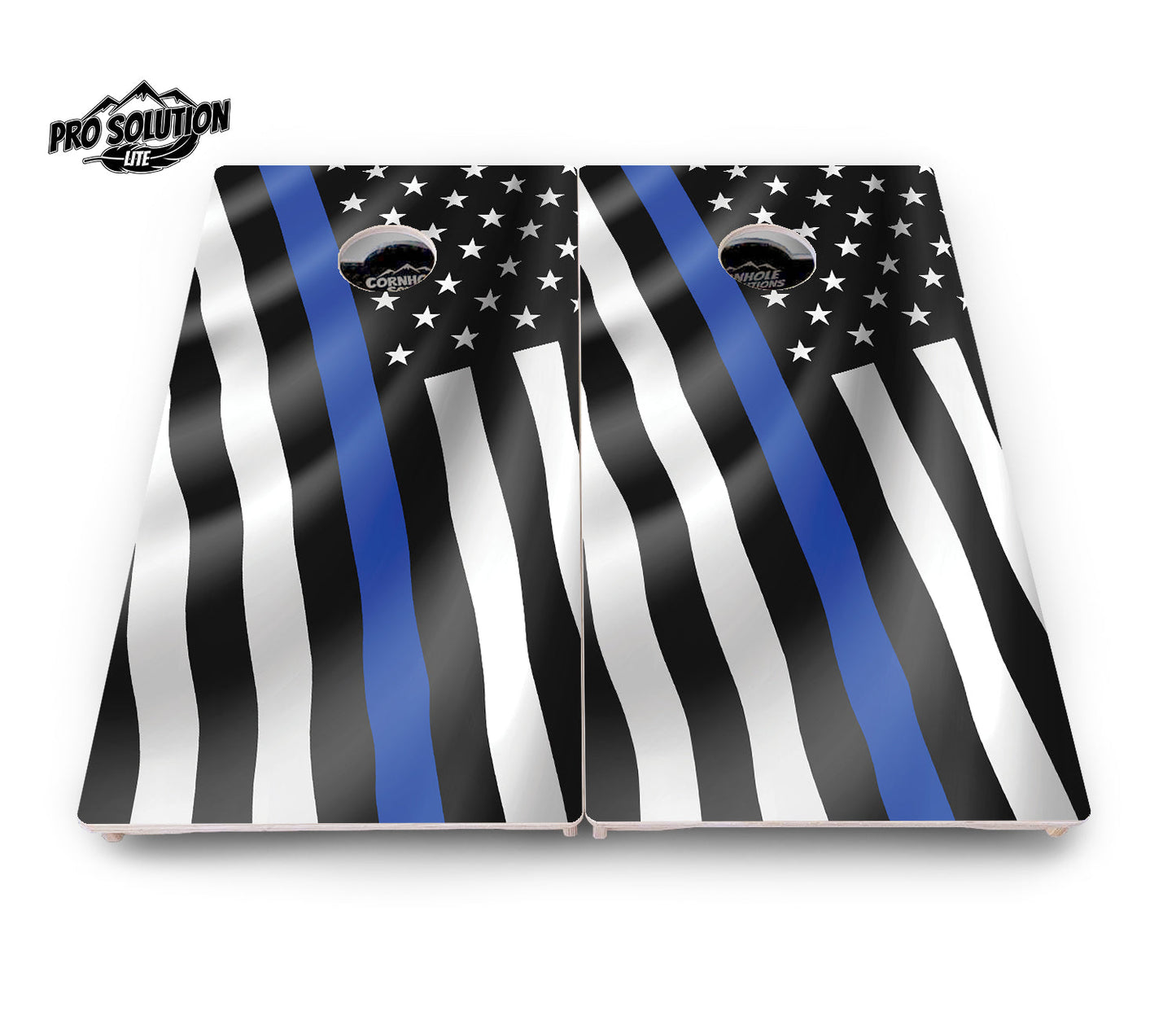 B&W Wavy Flag Cornhole Boards - Pro Solution Lite Series