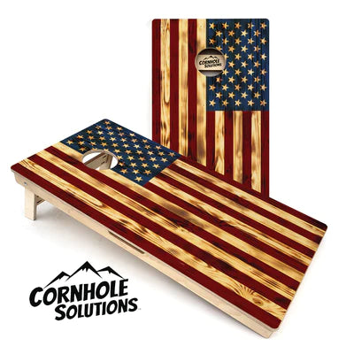 Tournament Quality Cornhole Boards - Burnt Wood Flag Edition