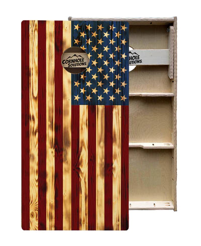 Tournament Quality Cornhole Boards - Burnt Wood Flag Edition