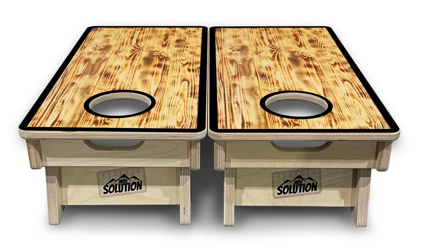 Mini Cornhole Boards - Burnt Wood Black Border
