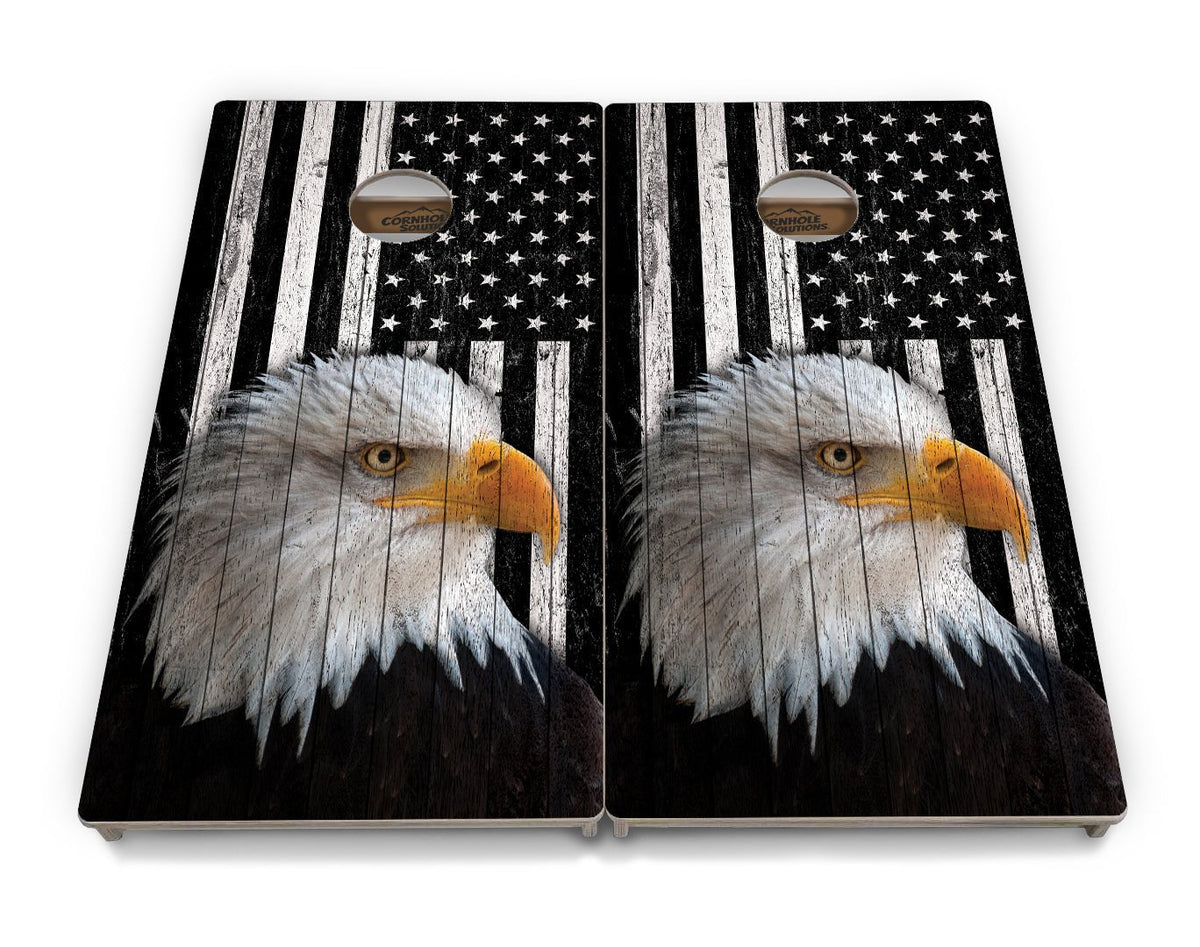 Black & White Eagle Flag Cornhole Boards – Tournament Series