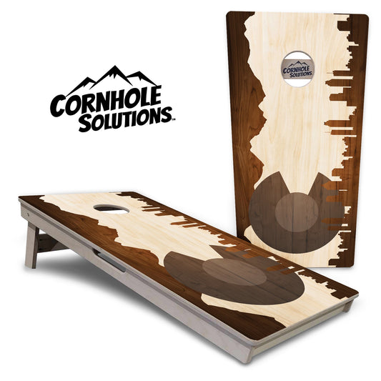 Colorado Natural Wood Skyline Cornhole Boards - Professional Tournament Series