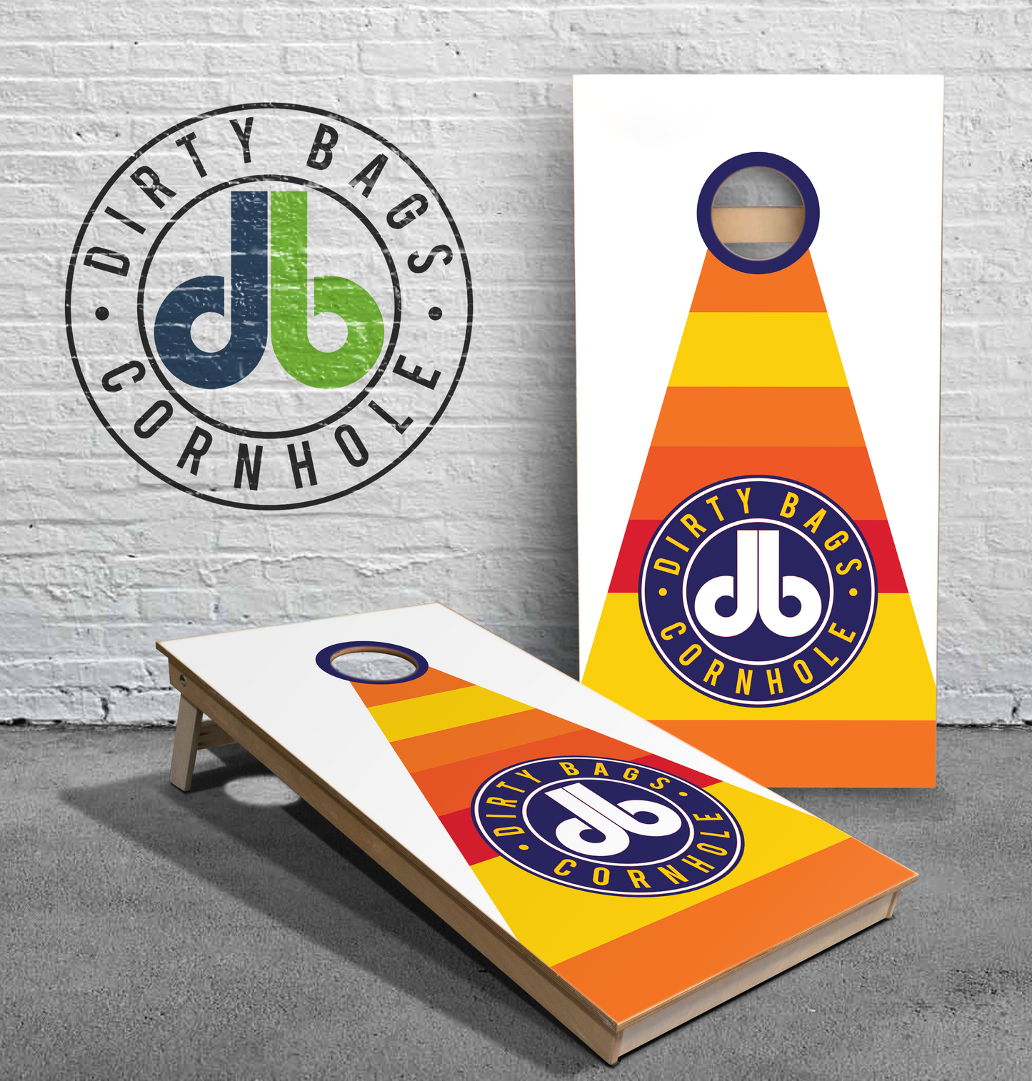 Dirty Bags Cornhole Boards - db Orange Red Yellow Arrow