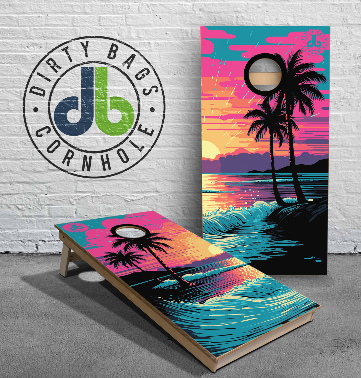 Tournament Cornhole Boards - Neon Sunset