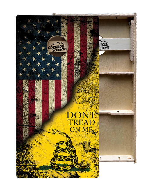 Quick Ship Cornhole Boards - Don't Tread On Me Design
