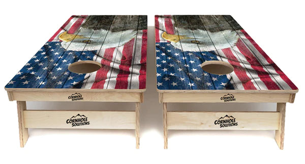 Quick Ship Cornhole Boards - Faded Flag and Eagle Design