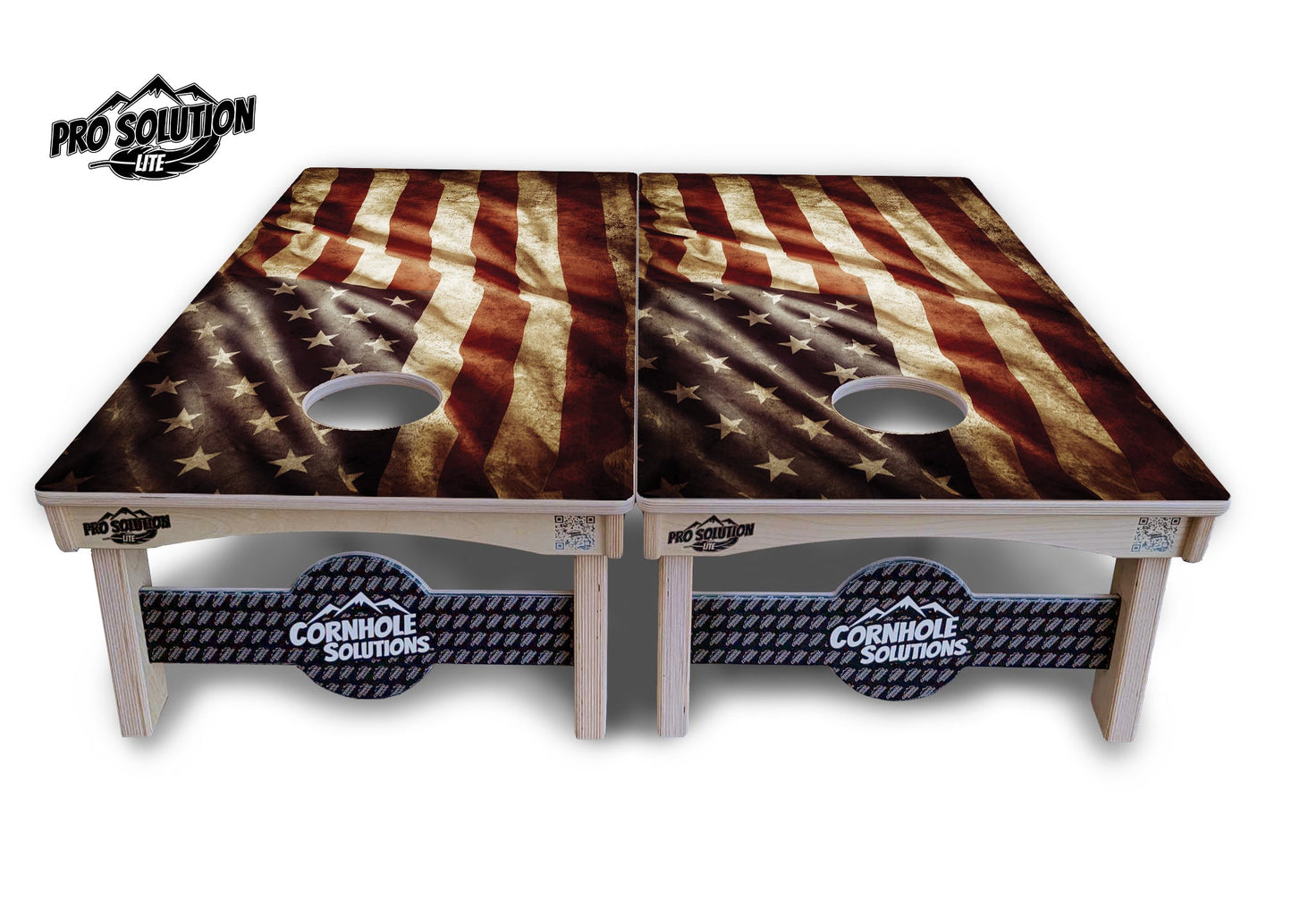 Rustic Wavy Flag Cornhole Boards - Pro Solution Lite Series