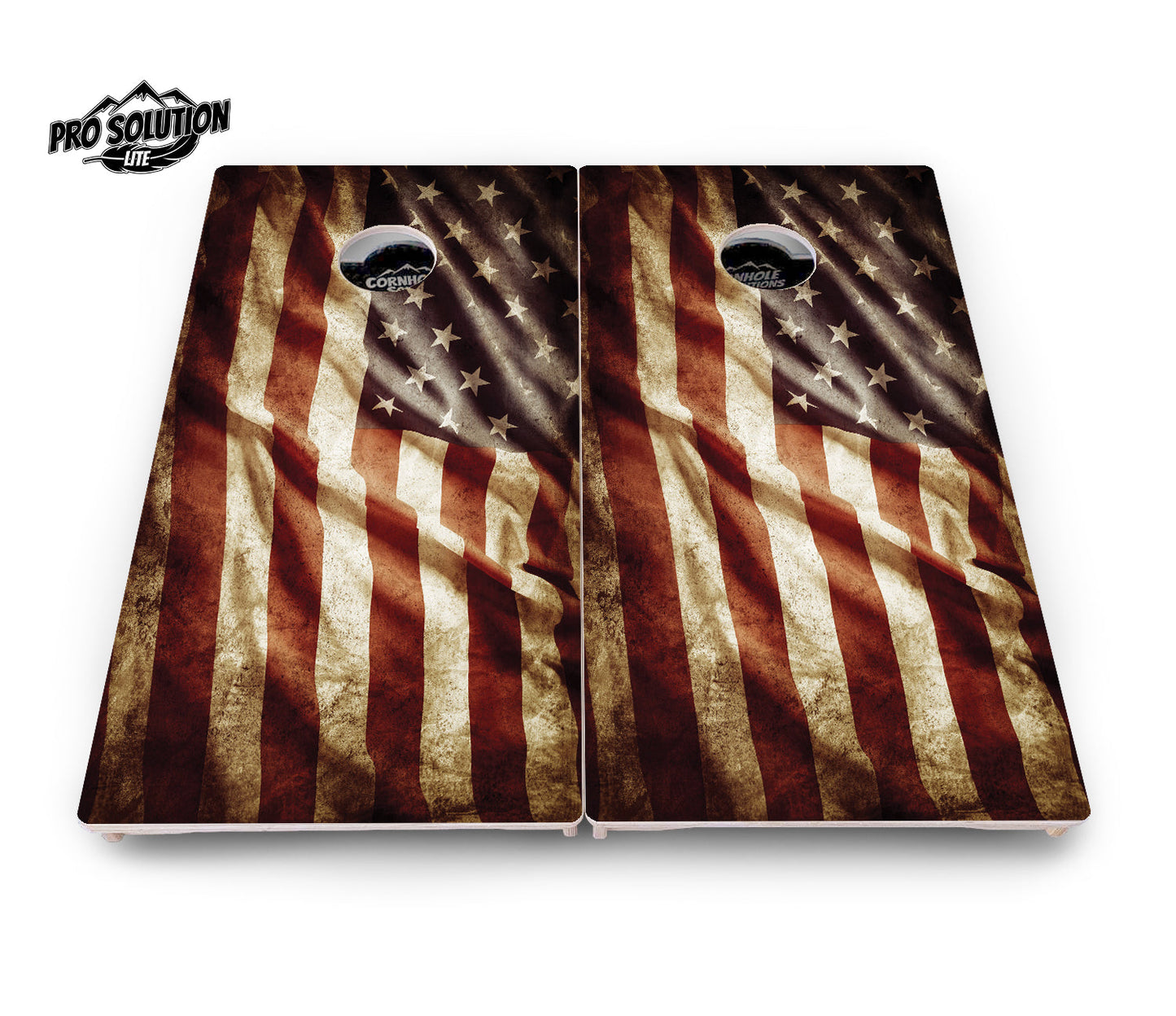 Rustic Wavy Flag Cornhole Boards - Pro Solution Lite Series