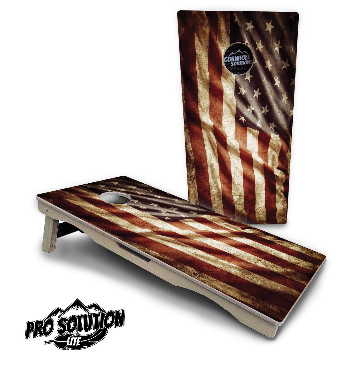 Rustic Wavy Flag Cornhole Boards - Pro Solution Lite Series
