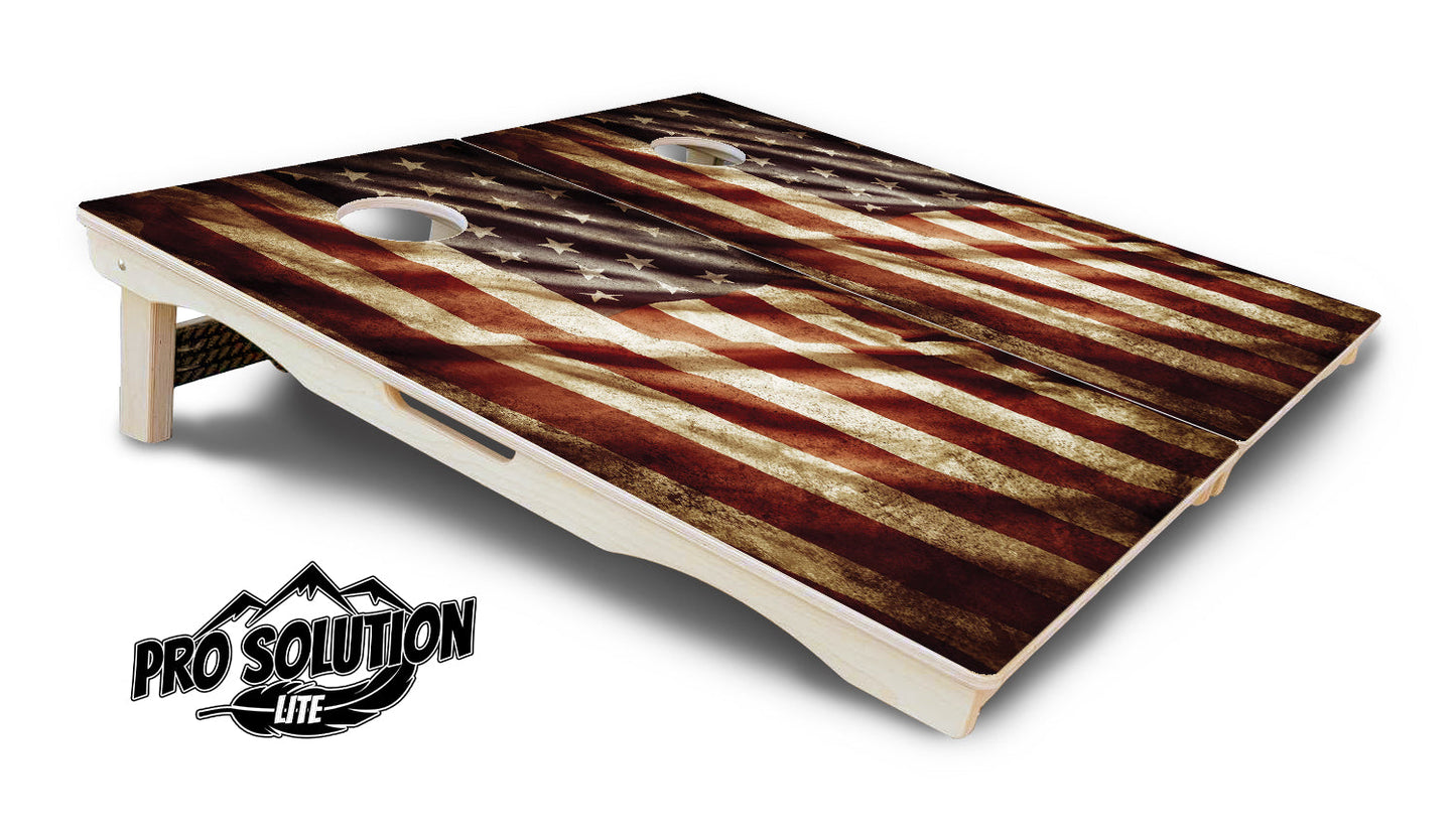 Rustic Wavy Flag Cornhole Boards - Pro Solution Lite Series