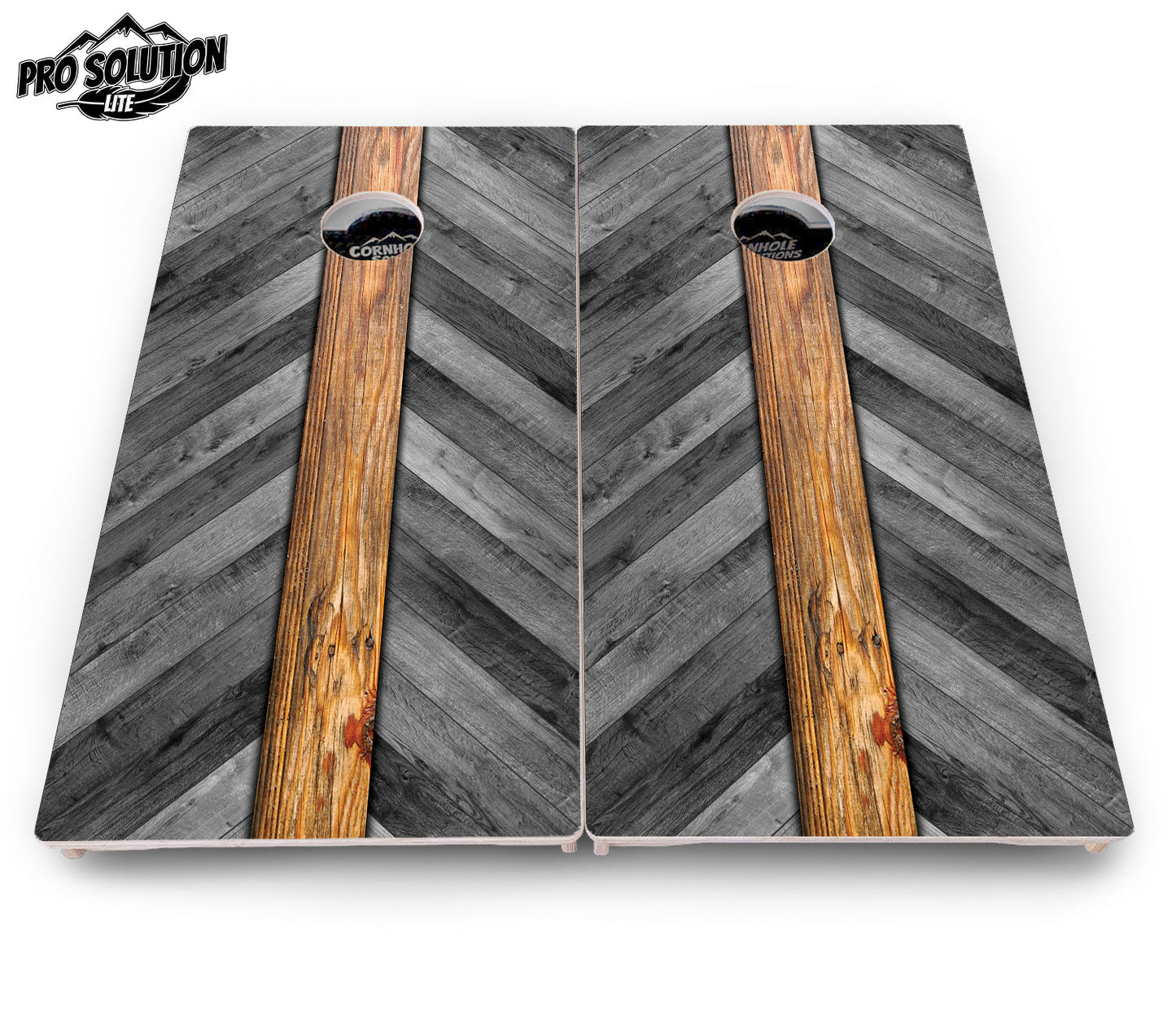 Grey Herringbone Cornhole Boards - Pro Solution Lite Series