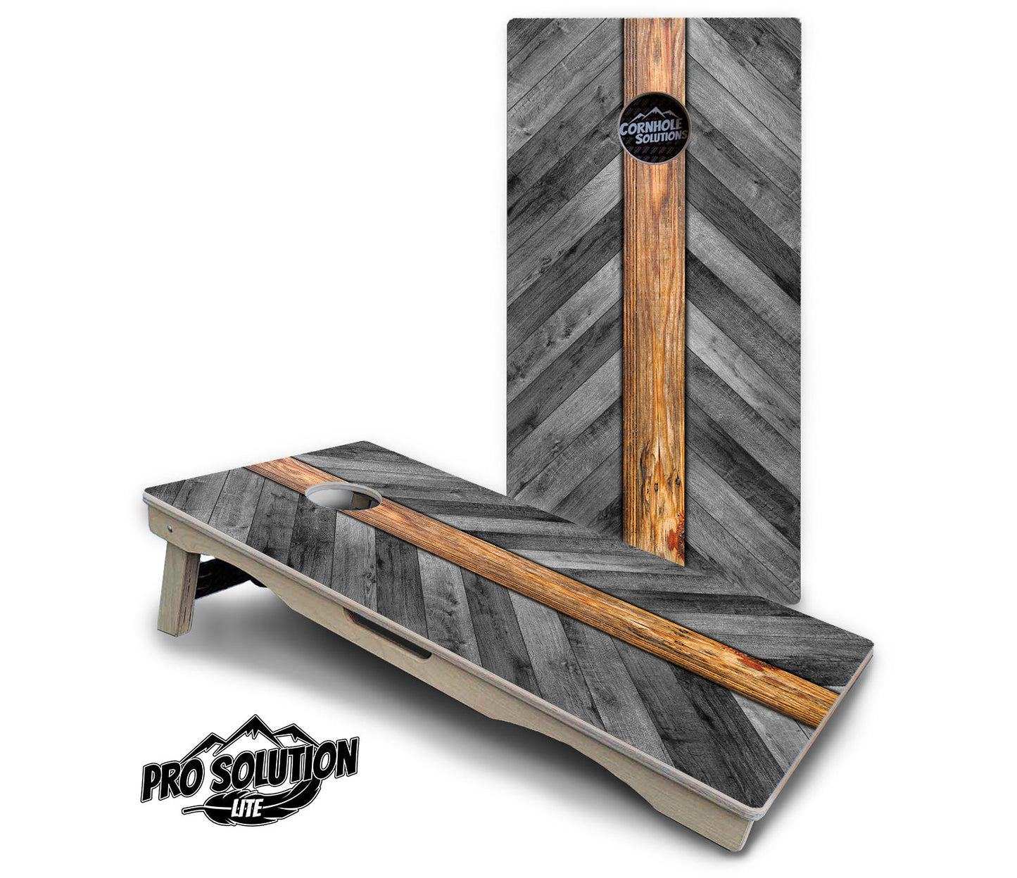 Grey Herringbone Cornhole Boards - Pro Solution Lite Series
