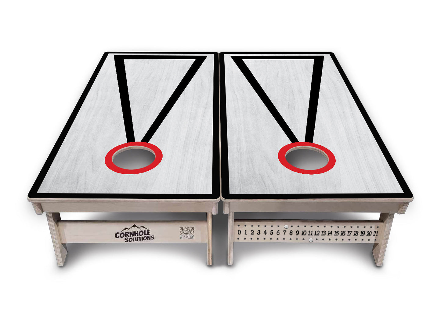 Red/Black Hole Ring Grey Wash Cornhole Boards - Professional Tournament Series