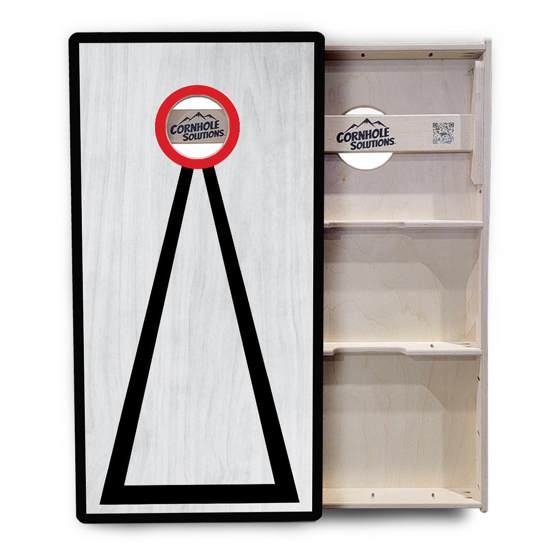 Red/Black Hole Ring Grey Wash Cornhole Boards - Professional Tournament Series