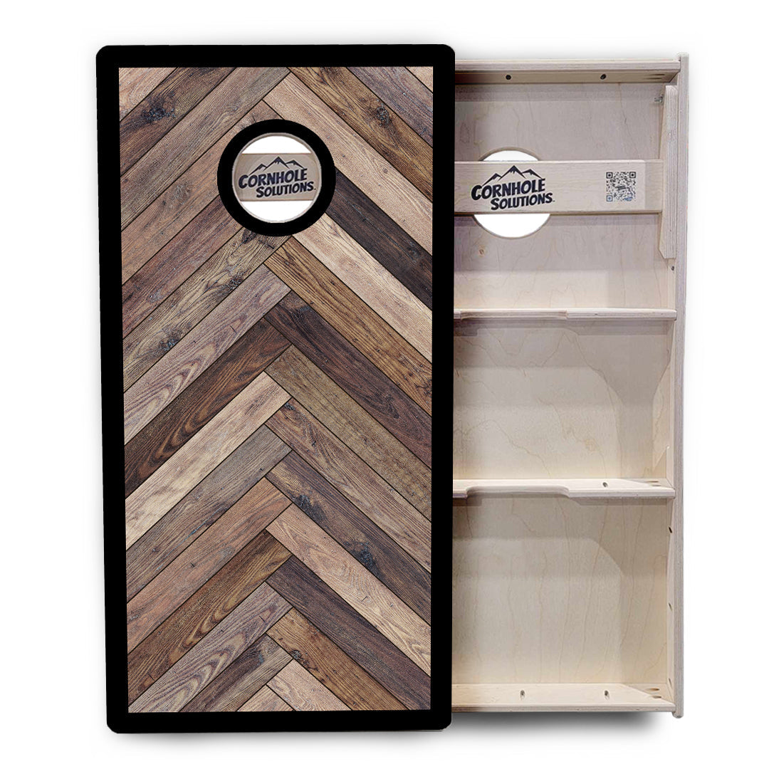 Herringbone w/ Border Cornhole Boards - Professional Tournament Series