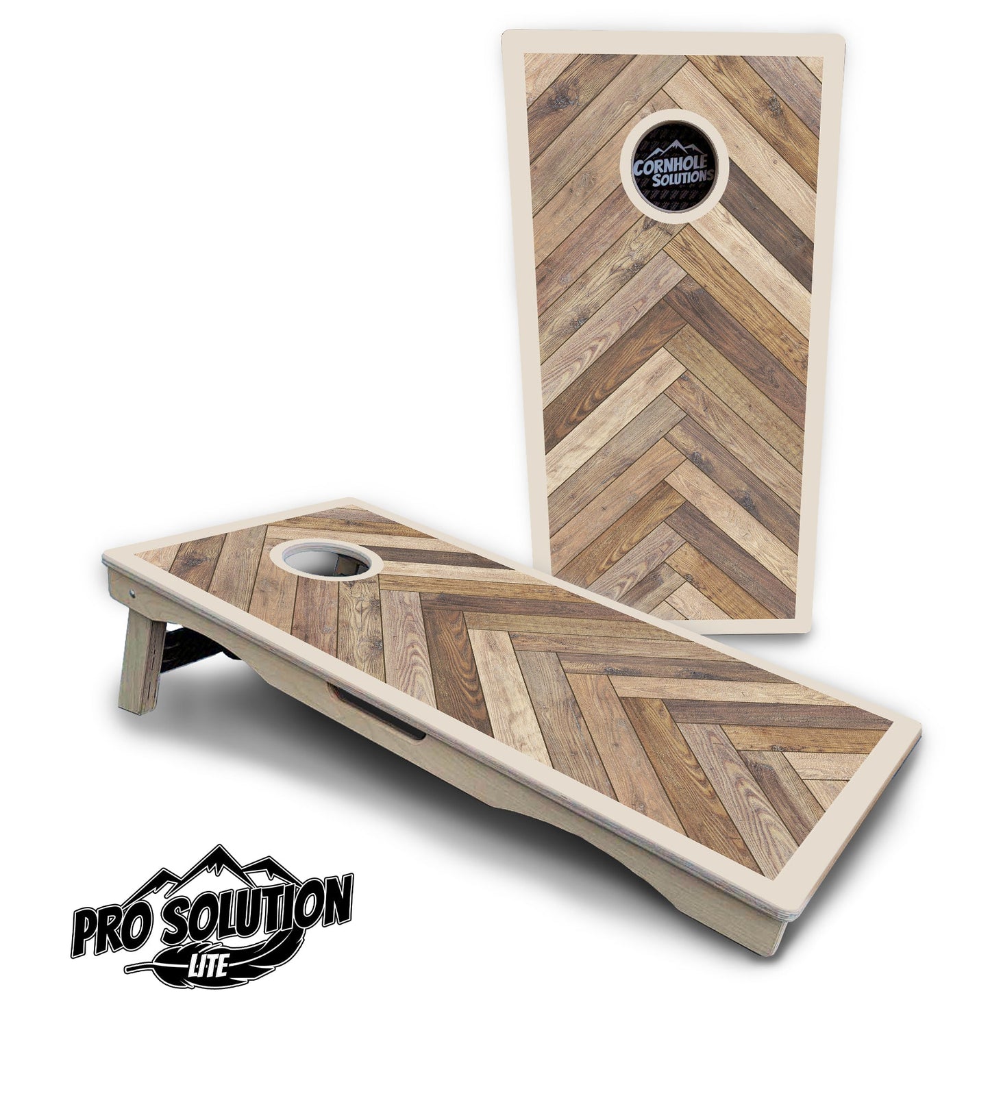 Herringbone w/Border Cornhole Boards - Pro Solution Lite Series