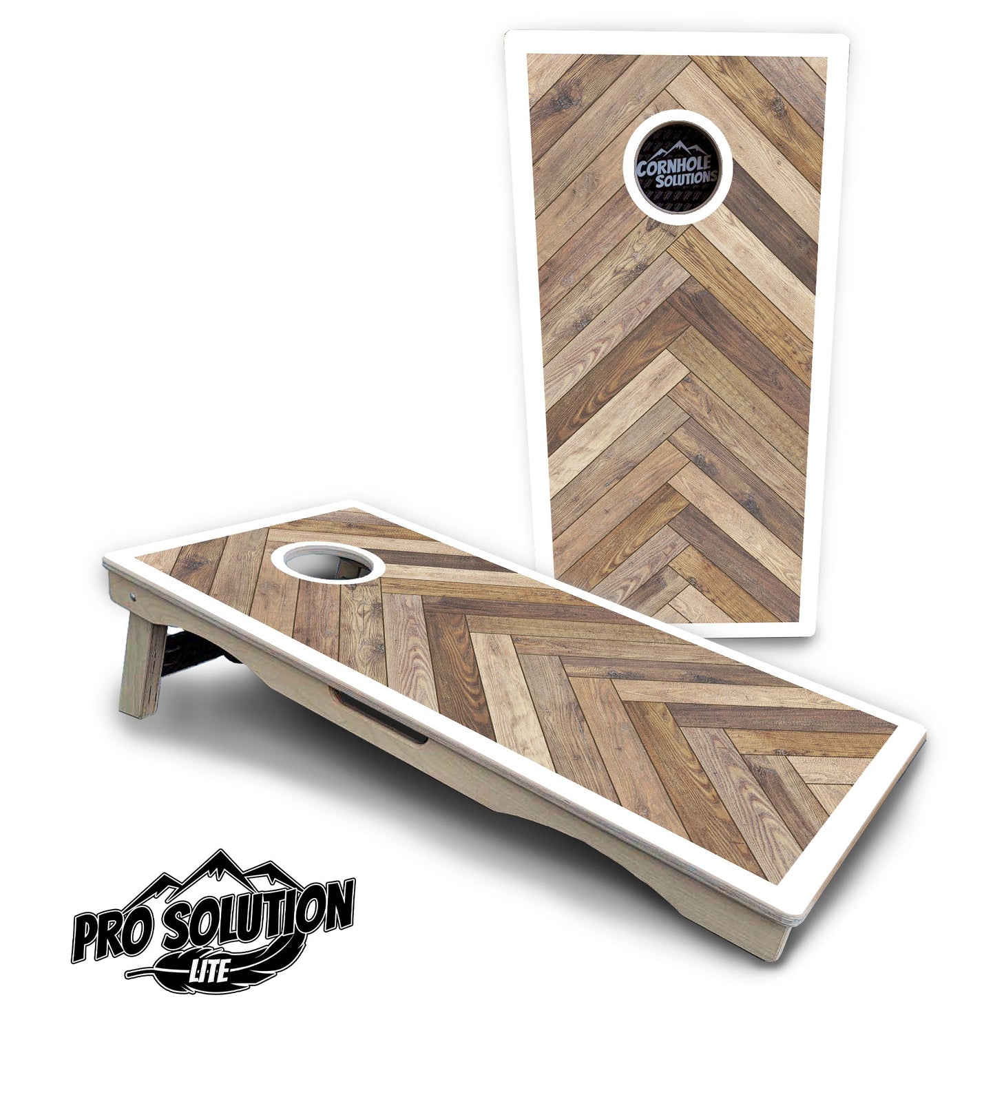 Herringbone w/Border Cornhole Boards - Pro Solution Lite Series