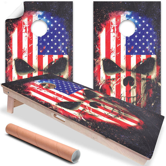 Flag Skull - Cornhole Board Wrap - Set of 2
