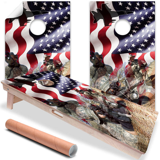 American Flag Military - Cornhole Board Wrap - Set of 2