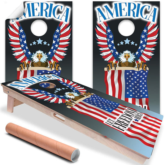 Eagle and Flag - Cornhole Board Wrap - Set of 2