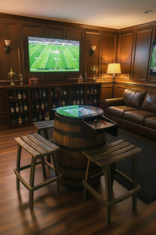 Bourbon Barrel Arcade Table- 60 Retro 8 bit Games Included