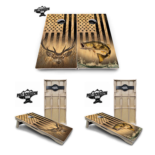 Light Wood Deer & Fish Cornhole Boards - Pro Solution Elite Series