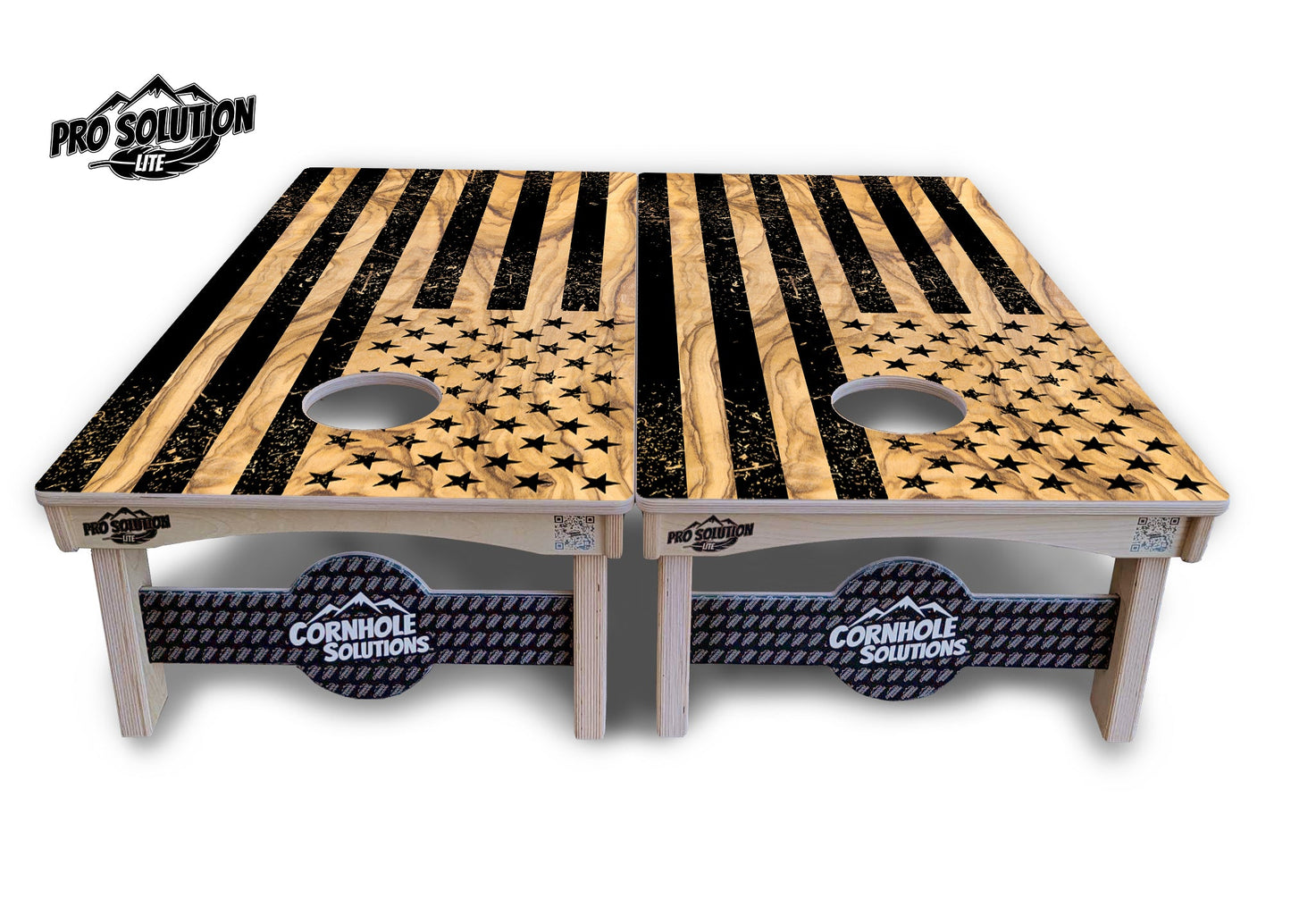 Light Wood Flag Cornhole Boards - Pro Solution Lite Series