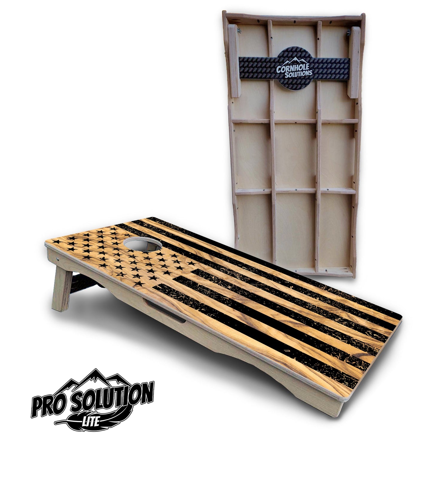 Light Wood Flag Cornhole Boards - Pro Solution Lite Series