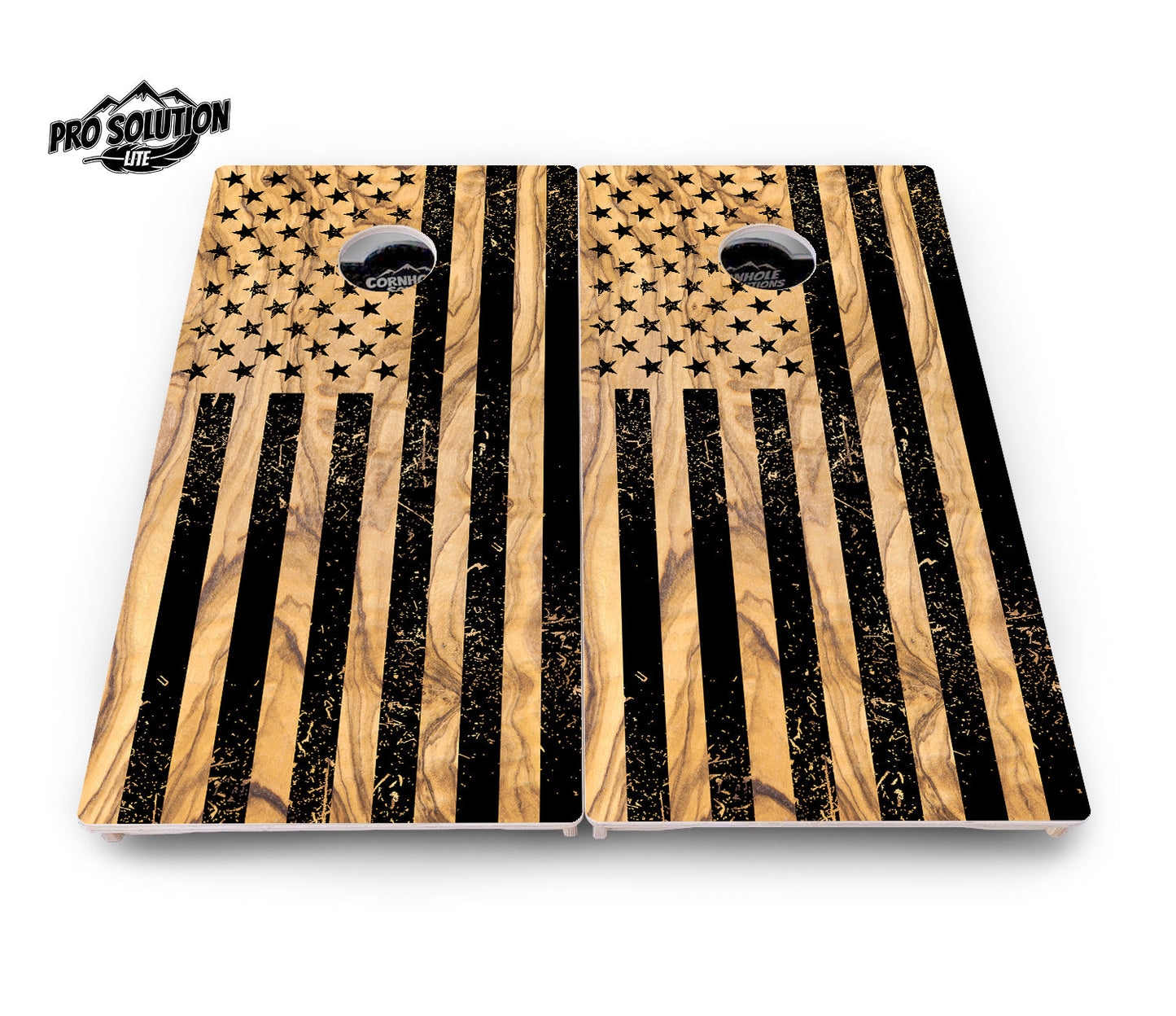 Light Wood Flag Cornhole Boards - Pro Solution Lite Series