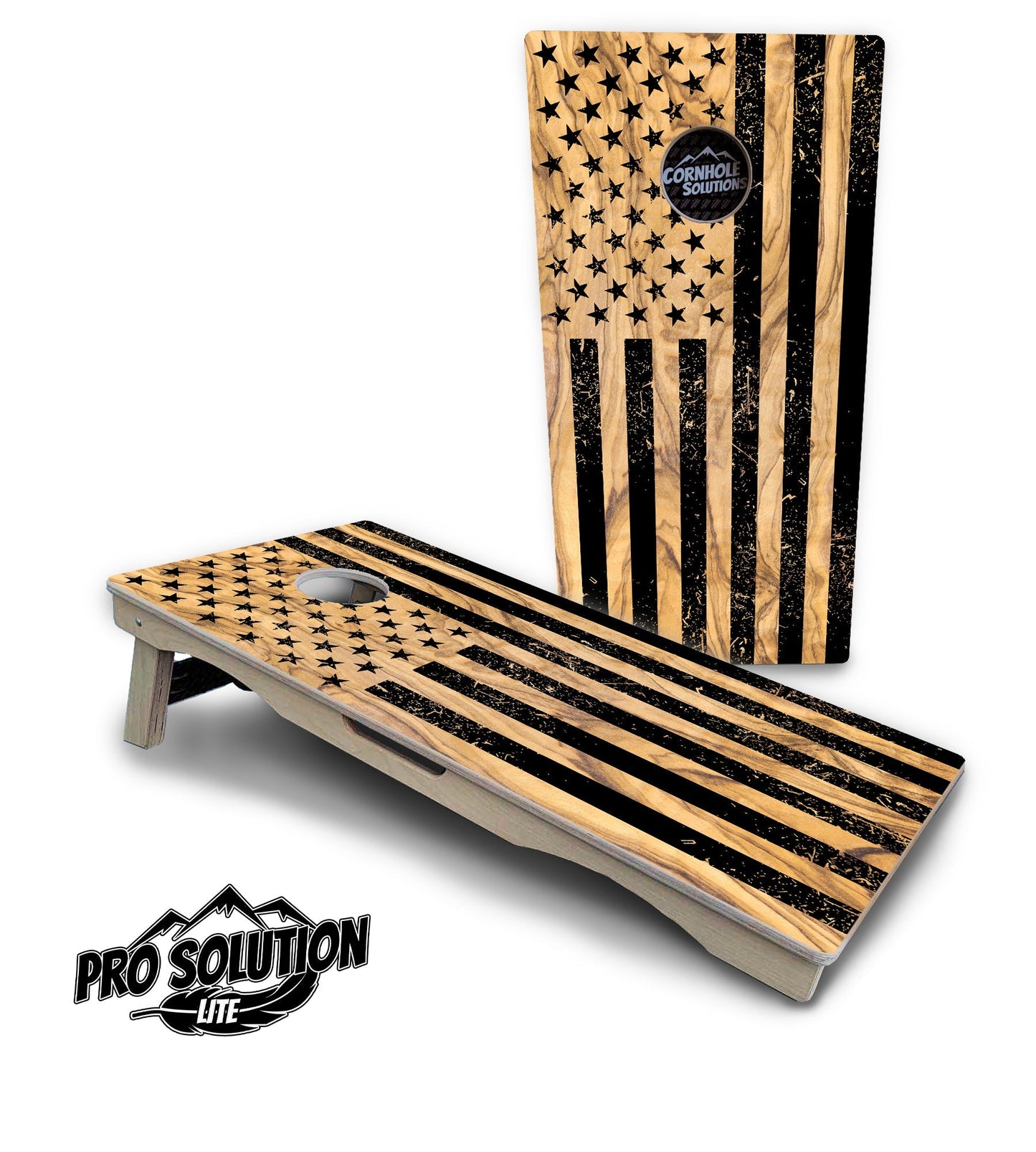 Light Wood Flag Cornhole Boards - Pro Solution Elite Series