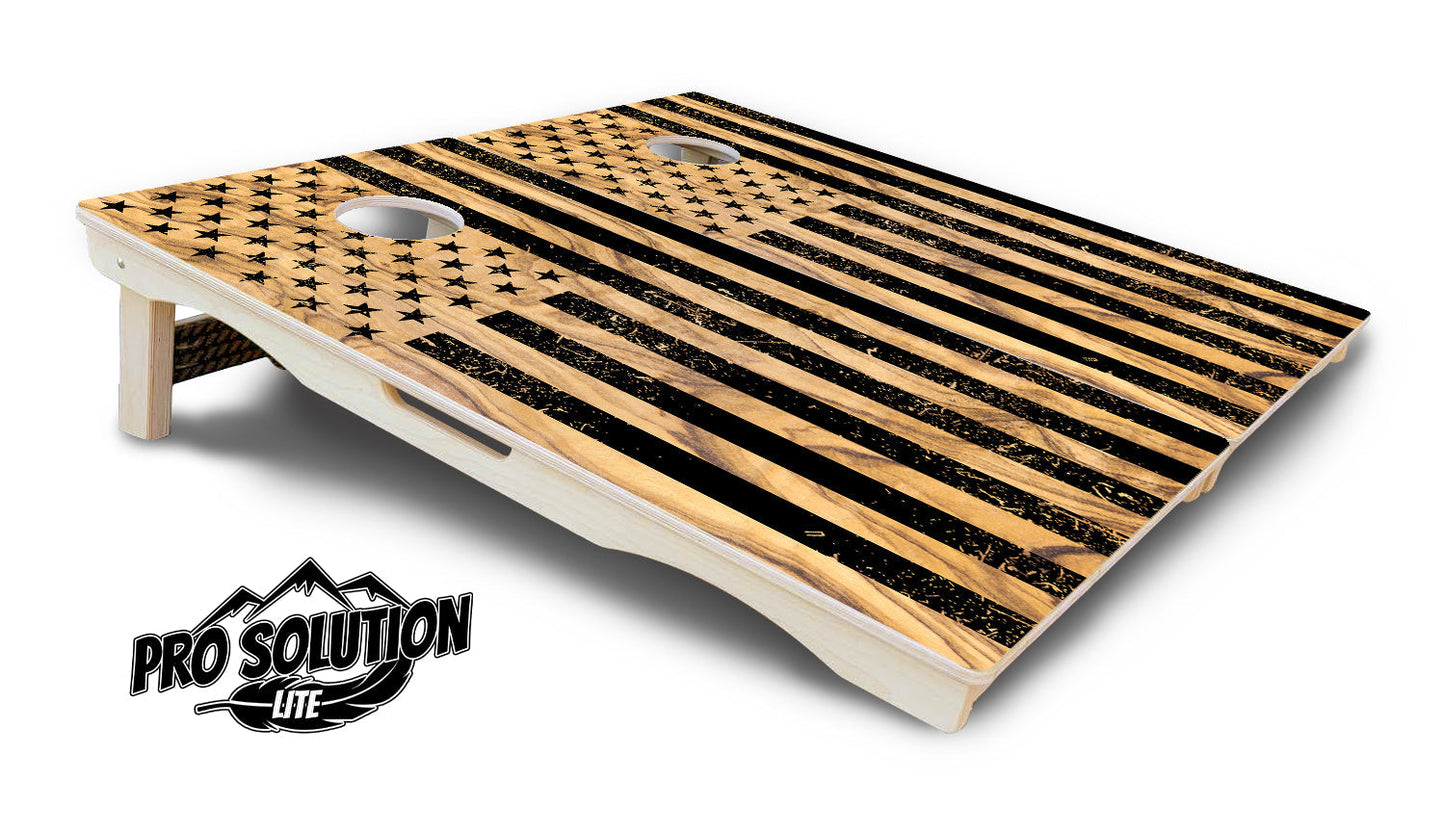 Light Wood Flag Cornhole Boards - Pro Solution Elite Series