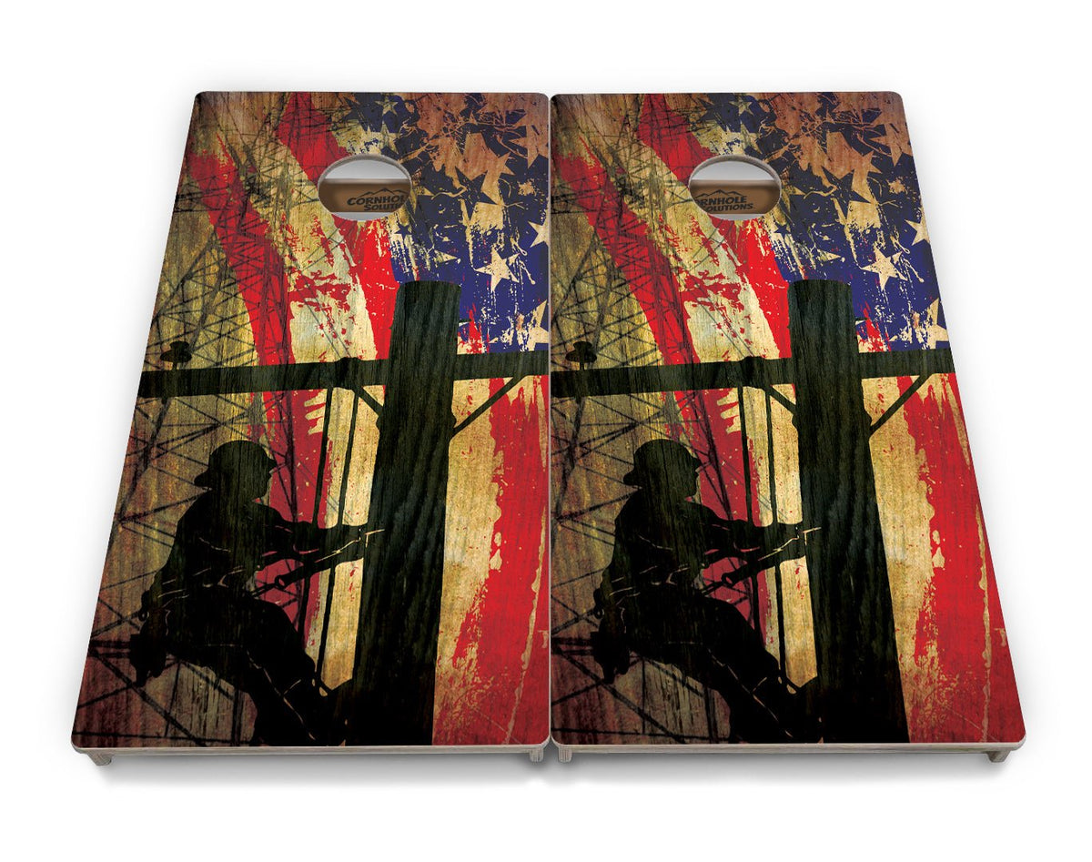 Faded Lineman Flag Cornhole Boards – Tournament Series