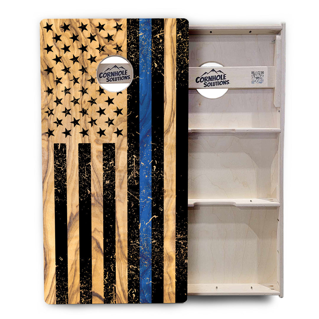 Light Wood Blue/Red Line Flag Cornhole Boards - Professional Tournament Series