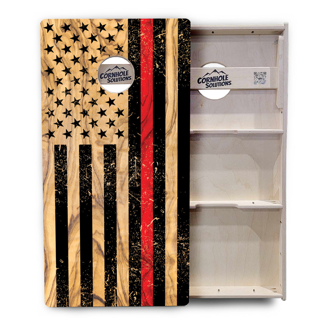 Light Wood Blue/Red Line Flag Cornhole Boards - Professional Tournament Series