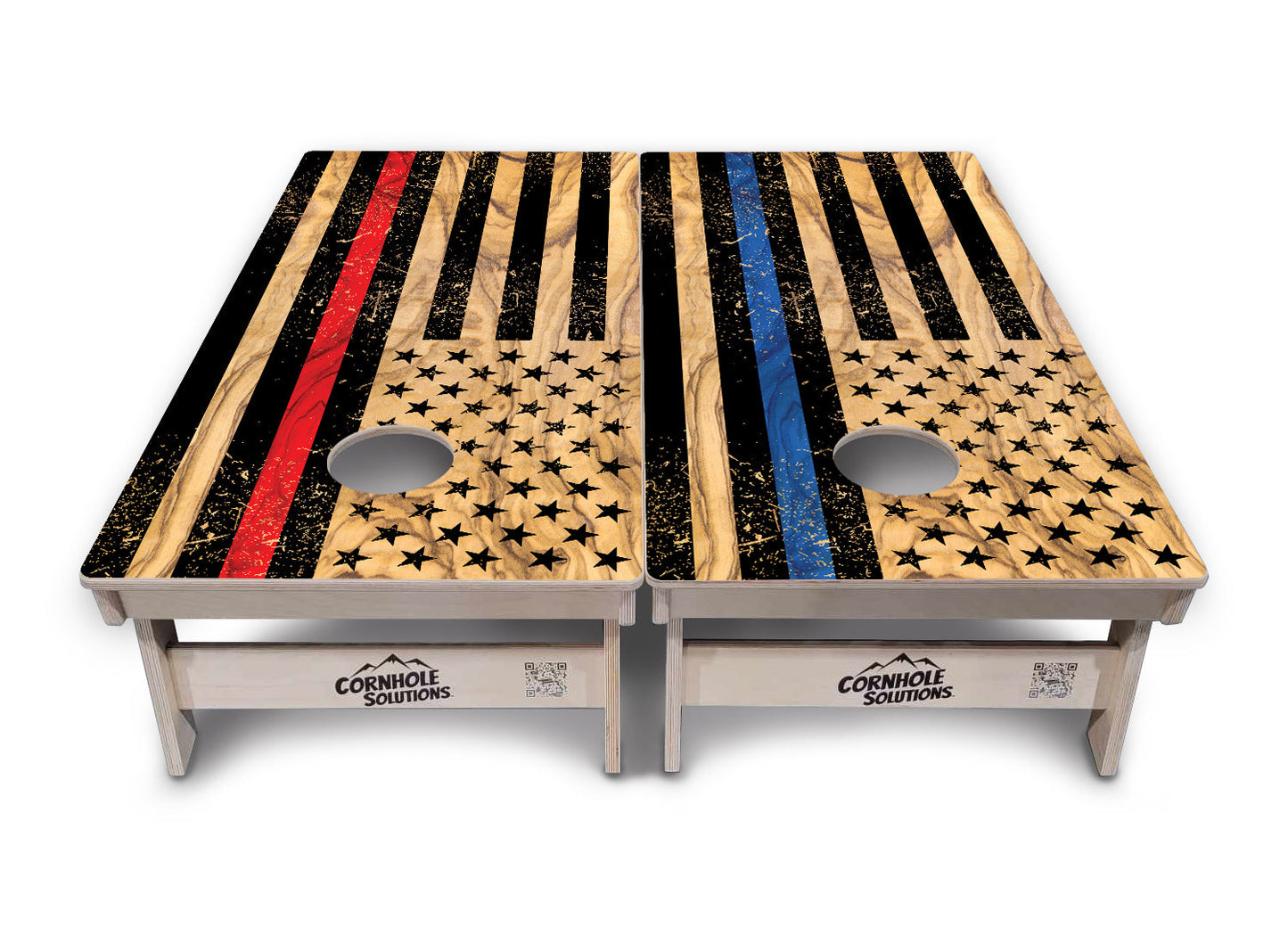 Light Wood Blue/Red Line Flag Cornhole Boards - Professional Tournament Series