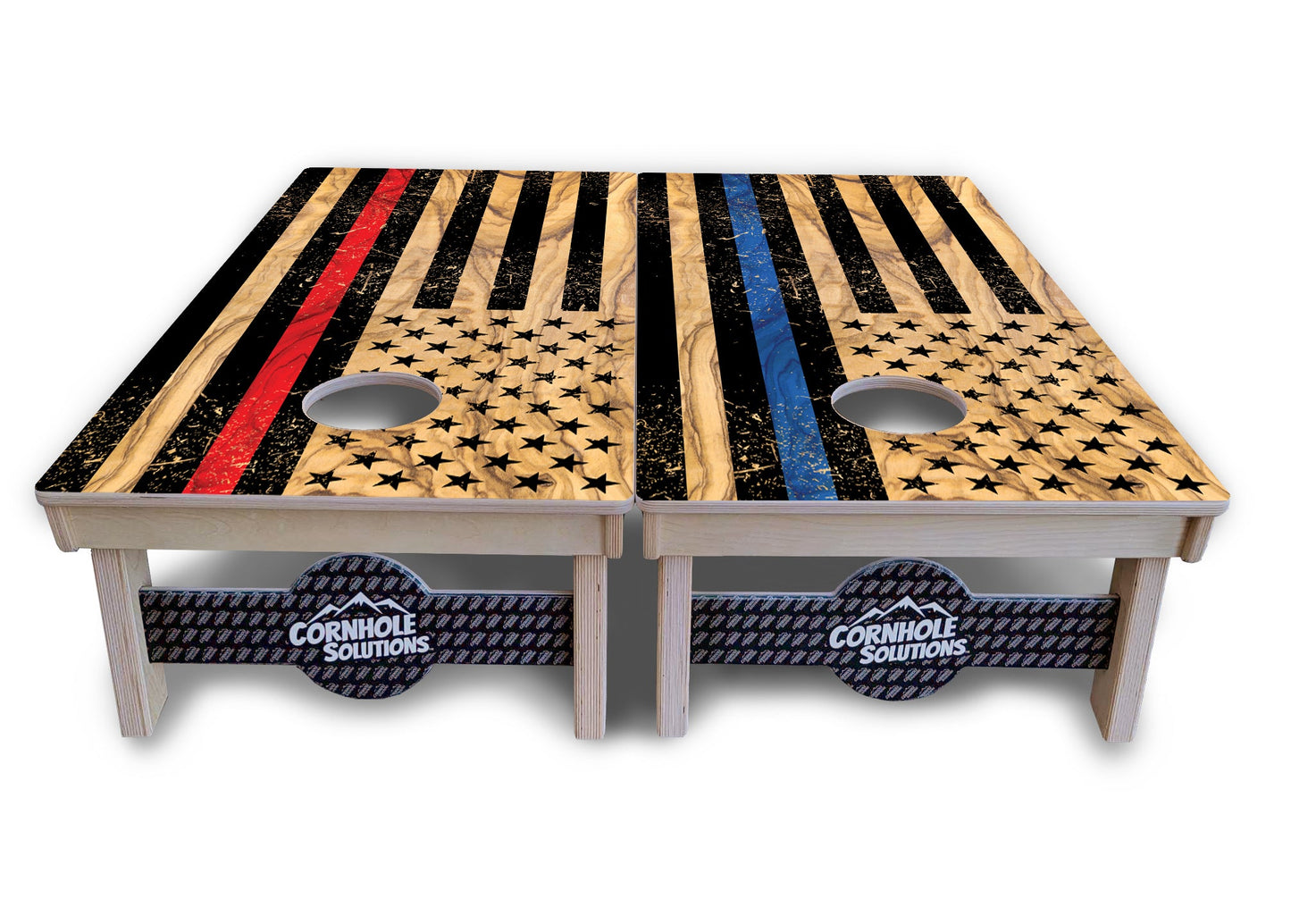 Light Wood Blue/Red Line Flag Cornhole Boards - Professional Tournament Series