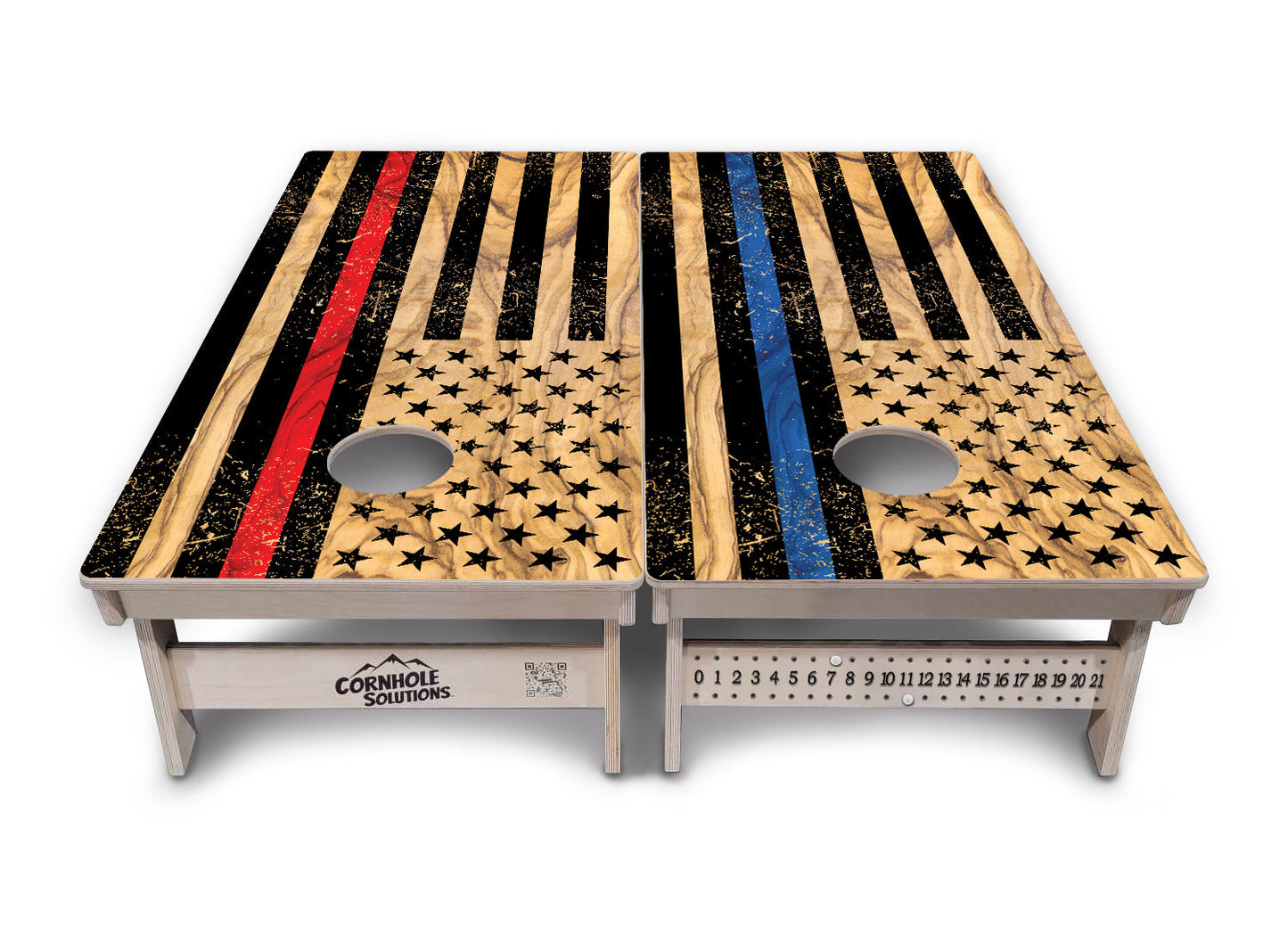 Light Wood Blue/Red Line Flag Cornhole Boards - Professional Tournament Series