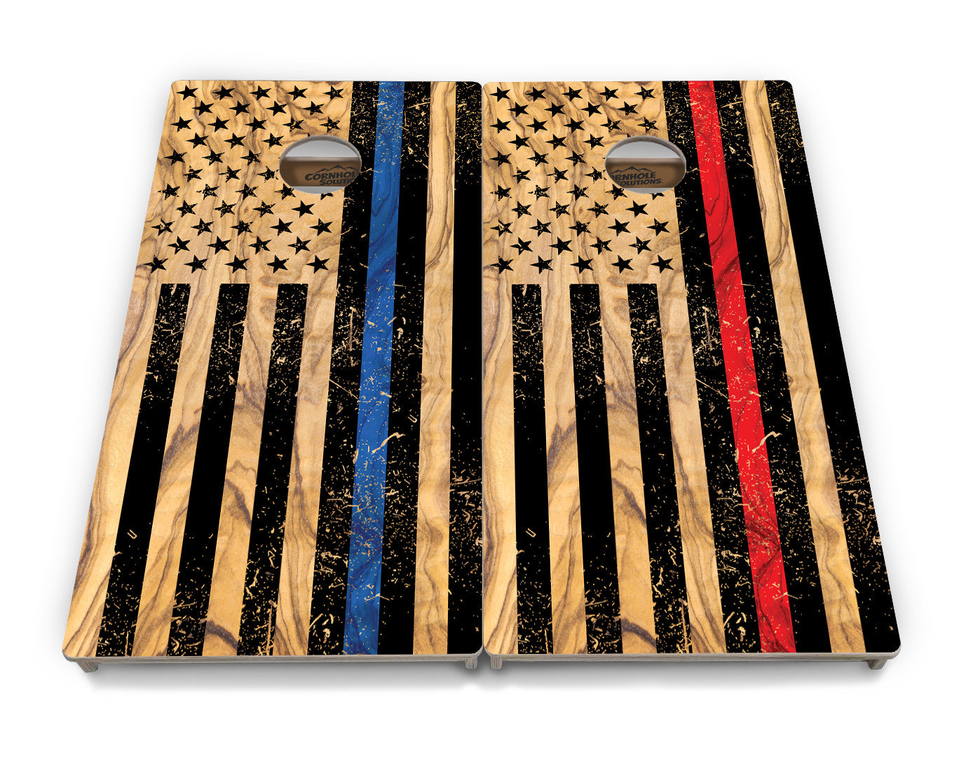 Light Wood Blue/Red Line Flag Cornhole Boards - Professional Tournament Series