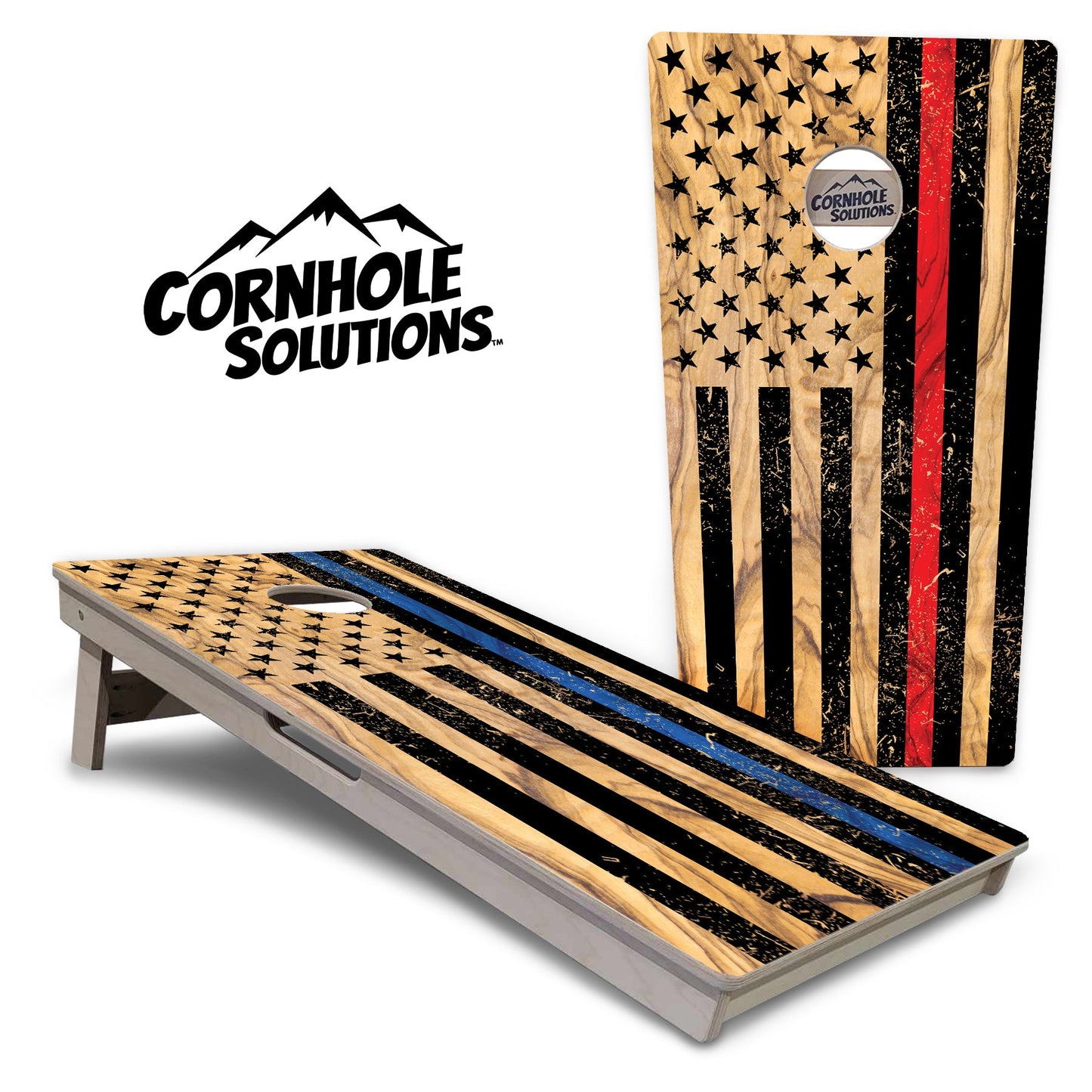 Light Wood Blue/Red Line Flag Cornhole Boards - Professional Tournament Series