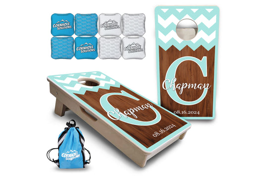Mini Cornhole Boards - Mint Chevron